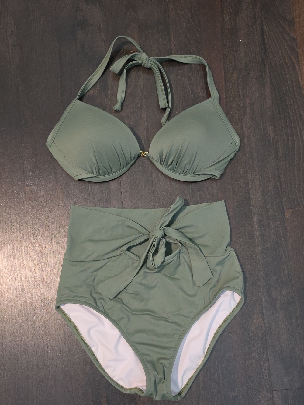 VENUS Sage Green High-Waist Halter Bikini Set